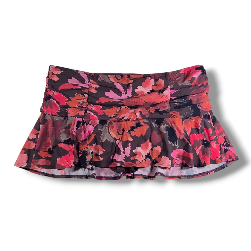 Lands End Swim Skort Built in Brief Stretch Floral Brown Pink 18 Summer